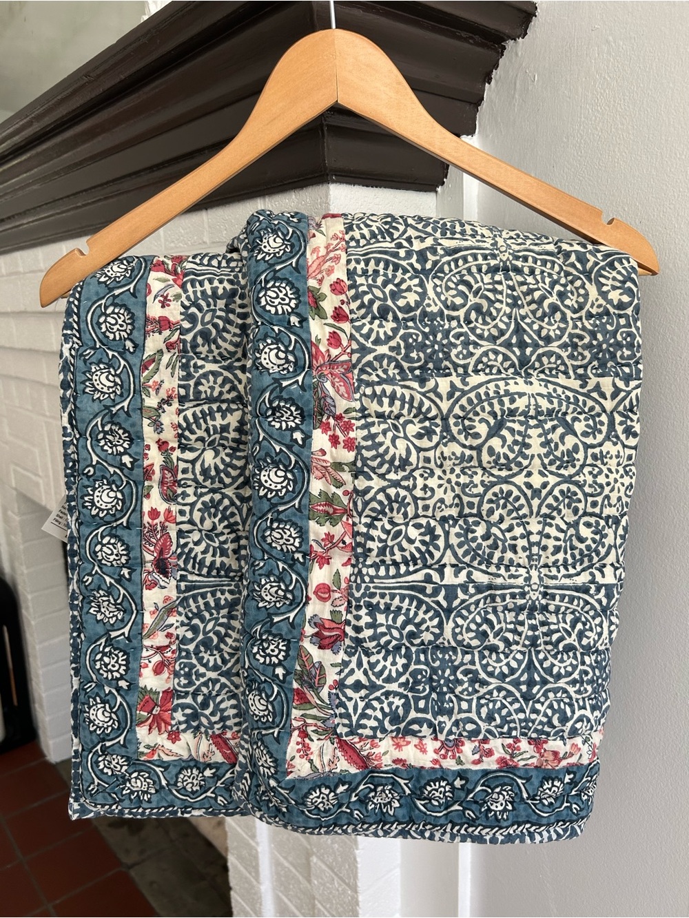 L.L. Bean Blue, Cream and Red Block Print Cotton Pillow Shams